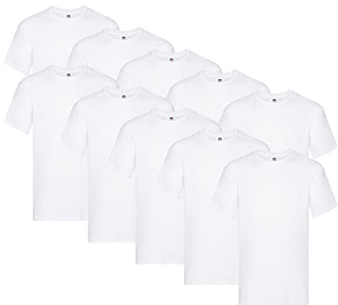 Fruit of the Loom Men's Original T. T-Shirt (Pack of 10), Colour: 10 x White + 1 HL Kauf Notepad, Size: M