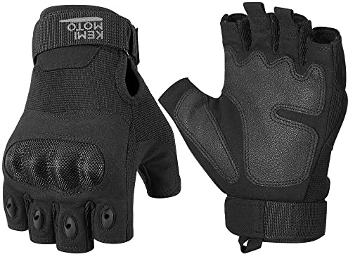 KEMIMOTO Fingerless Tactical Gloves for Men, Motorcycle Gloves for Outdoor Work Sports, Fingerless Cycling Gloves for Hunting Hiking Camping