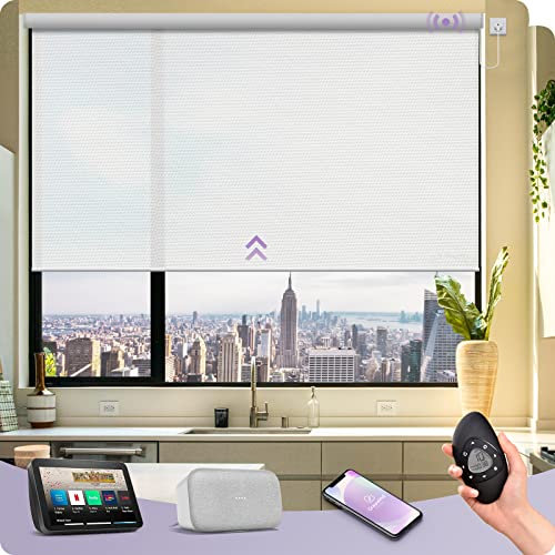 Graywind Elektrische Rollo Innen Lichtfilterung nach Maß, WiFi Fest Verdrahtet Smart Fensterrollo, UV-Schutz Jalousien mit Fernbedienung, Motorisiert Rollo Kompatibel Alexa Google, 1% Offenheit Weiß