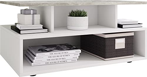 VCM Bois Table Basse Haute Table de Salon Table d'appoint Table de Rangement Esila Bois Table Basse Haute Table de Salon Table d'appoint Table de Rangement Esila Blanc/Aspect béton