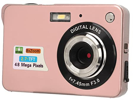 Digitalkamera für die Fotografie, 4K 48 MP Vlogging-Kamera 8-facher Digitalzoom, Wiederaufladbare Studenten-Kompaktkamera, 550-mAh-Reisekamera für Serienaufnahmen (Rosa)