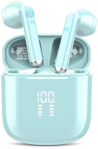 2024 Auriculares Bluetooth 5.3, Auriculares Inalámbricos con 4 Mic Cancelación de Ruido Llamadas en HD, In Ear Cascos Inalambricos HiFi Estéreo, IP7 Impermeable Control Táctil 25H Auriculares(Azul)