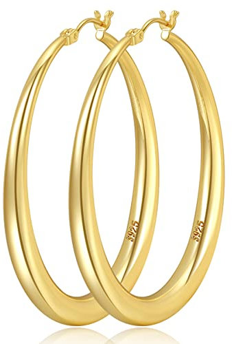 LOUMILEO Gold-Creolen für Damen, 14 Karat echt vergoldet, große Gold-Creolen, hypoallergen, große Creolen, leicht, dick, Gold-Creolen für Damen und Mädchen 40mm