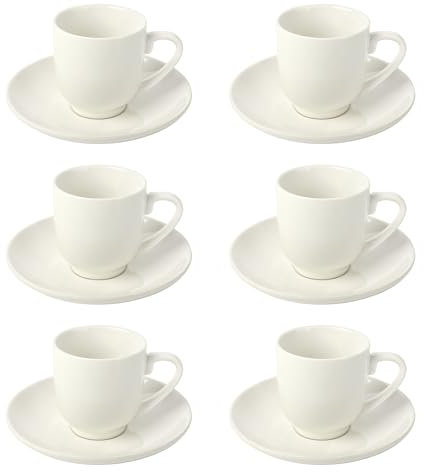 Schramm® Espressotassen Set aus Porzellan 6er Set wählbar in 3 verschiedenen Farben 6 Espresso Tassen mit 6 Untertassen 75ml Espressotassenset Kaffee Tassen Tasse 12-teilig, Farbe:weiss