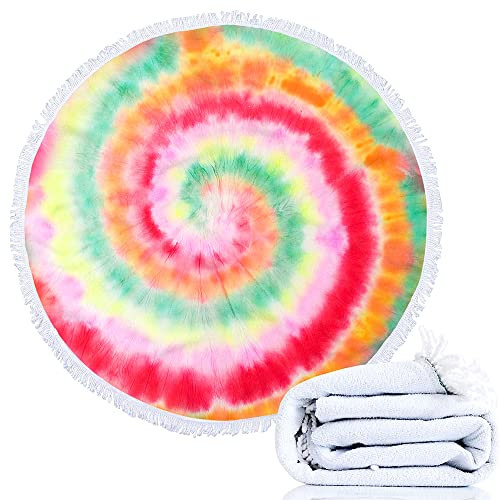 Queenshin Große Farbenfrohe Runde Strandtücher Saunahandtuch, Microfaser Handtücher Fitness Handtuch Saunatuch Badetuch für Herren Damen, 150 x 150 cm