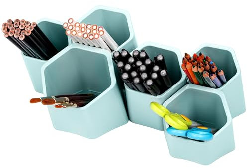 BELLE VOUS Porte-Stylo/Crayon Réglable - Support de Bureau ou Mural Amovible - 6 Compartiments de Rangement pour Salle de Classe, Maison ou Pinceaux de Maquillage