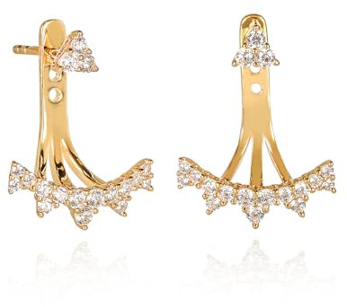 Namana Krone Ohrringe länglich am Ohr für Damen in 925 Sterling Silber. Ohrläppchen Schmuck für Frauen, Vergoldete Ohrschmuck mit Zirkonia Edelsteinen, Krone Ohrringe Gold, Ear Jacket Damenohrringe