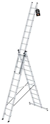 PROREGAL Mehrzweckleiter 3-teilig mit nivello®-Traverse | 3x11 Sprossen | Leiter, Teleskopleiter, Trittleiter, Bockleiter, Sprossen-Doppelleiter