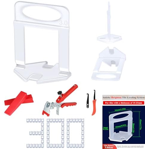 Satisby Tile Leveling System for 20mm Thickness,300PCS 3mm Tile Leveling Spacers,100PCS Resuable Wedges,1PCS Plier and 1Pcs Grout Remover (Tile Leveling System for 20mm)