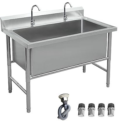 Lavello in Acciaio Inox Da Esterno Lavelli Da Cucina 1 Vasca Grande 60/80/100cm Lavandino Commerciale Professionale Lavello da Pranzo Mobile Lavatoio con Rubinetto Facile Da Montare Robusto E Stabile