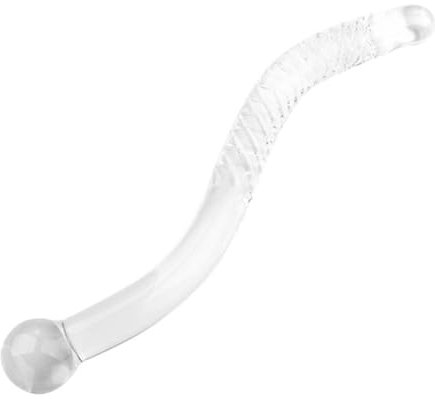 Consolador de Vidrio Curvado de Doble Extremo Transparente de 25,5 cm de Largo con Textura en Espiral y Glande de Cristal Estimulador del Punto G del Pene de Doble Cara - Juguete Sexual para Mujeres