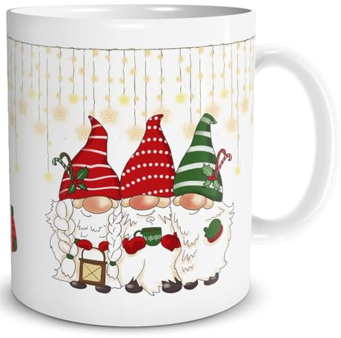 TRIOSK Tasse Wichtel Frohe Weihnachten mit Weihnachtsmotiv Zwerg Trio Wichtelmotiv Gnom Geschenk lustig für Frauen Männer Wichtelfreunde