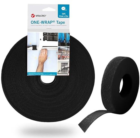 MARENT Velcro® Brand Hook and Loop ONE-WRAP® Hook and Loop Tape, Cable Straps, Cable Management, Cord Organizer, Reusable Fastening Cable Ties, Black, 10mm x 25m