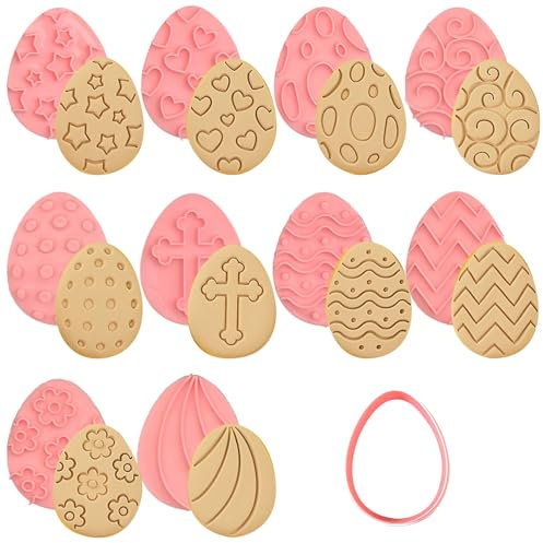 YEJAHY 10 Stück Oster-Ausstechformen-Set, 3D-Kunststoff-Ostereier-Set, 3d Dreidimensionale Keksform Ostern, Ausstechformen Ostern, DIY Backen Ausstechformen, Keksausstecher für Ostern (C)