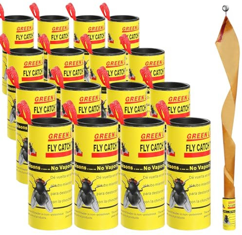dellyy Ruban Attrape Mouche Collant, 16 Pièces Attrape Mouche à Fruits, Papier Tue Mouche, Fruit Fly Trap pour Attraper Les Mouches, Insectes Volants, Utilisable à l'intérieur comme à l'Extérieur