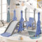 JOROBURO Toboggan pour Enfant 4 en 1 avec Panier de Basket, Aire de Jeux intérieure et extérieure, kit de Jeu d'escalade autoportant (Bleu)