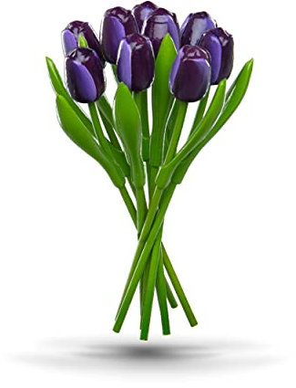 Holztulpenstrauß, Holzblumen, Holzdekoration, Holz-Kunstblumen, 9 Holztulpen, 34 cm, handbemalt, Blumenstrauß, Dekoration, Geschenk, Aubergine/Weiß
