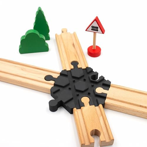 6-Fach Kreuzung für Holzeisenbahnen, Schienenkreuzung, kompatibel mit Brio, Eichhorn, IKEA Lillabo, Schienenverbinder, Übergang, 3-3