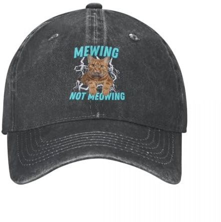 VIDOJI Hut Mode Hip Hop Vintage Miauen Nicht miauen lustige Katze Meme Trucker Hut Unisex-Stil Distressed Denim gewaschen Snapback Cap Outdoor Sommer Geschenk Kappen Geburtstagsgeschenk