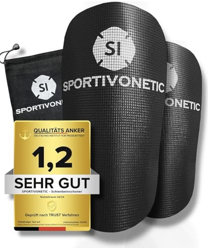 Premium Schienbeinschoner SPORTIVONETIC ® Anpassbar für Erwachsene & Kinder, Damen & Herren Fußball, Fussball - Football, Shin Guards, Shin Pads, extra klein, dünn, mini mit Beutel (Schwarz)