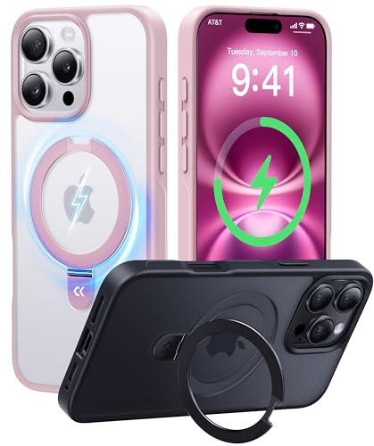 CASEKOO für iPhone 16 Pro Max Hülle mit MagSafe [Unsichtbarer Ständer] [MIL-STD-810H Militärstandard] Stoßfeste Schutzhülle Dünne Griffige Matte Handyhülle iPhone 16 Pro Max Case MagicStand - Rosa