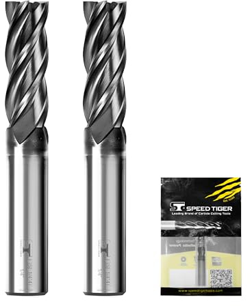 SPEED TIGER EISE 1/4 Carbide Square End Mill - 4 Flutes Milling Bits Set for Alloy Steels, Hardened Steels, Aluminum, Copper, Cast Iron, HRC 50 Deg AlTiN Coating, CNC Router Bits (2pcs)