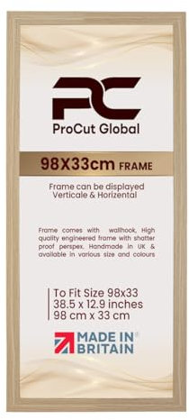 Procut Global 98x33CM Light Oak Picture Frames - Modern Photo Frame with Shatterproof Perspex for Wall or Tabletop - Ideal for Posters, Certificates & Print-Sizes A1 to A5 & 4x4 to 100x70cm Available