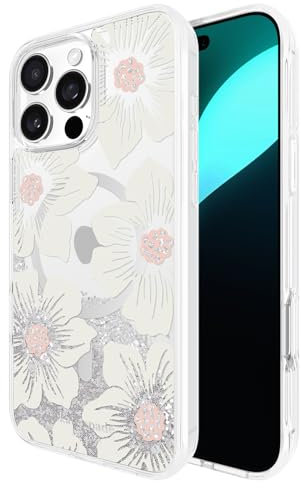 Kate Spade New York iPhone 16 Pro Max Case - Compatible with MagSafe - Designer Phone Case - Liquid Glitter Hollyhock