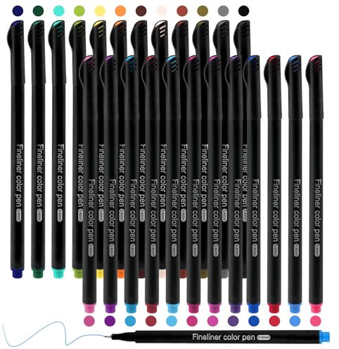 Fineliner Stifte Set, 24 Farben 0,4mm Filzstift, Bullet Journal Stifte, Farbige Fineliner für Sketch, Schreiben, Malbuch Comics, Einkaufslisten, Notizen