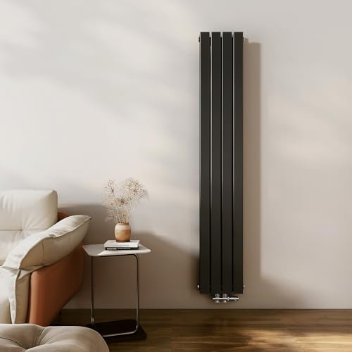 EMKE Radiateur Petit, 1800x300 mm, Radiateur Vertical, Radiateur Plat Étroit pour Salle de Bain, Conception à Raccordement Central, Radiateur à Panneaux Double, 911 Watts, Noir