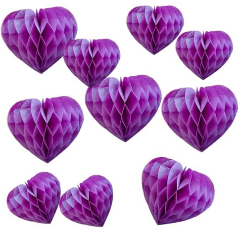 YLY's love Herzförmige Papier Wabenball Dekoration 10er Honeycomb Balls zum Aufhängen Seidenpapier schöne Dekor für Geburtstag Hochzeitsfest Babyshower Party Brautduschen (Lila)