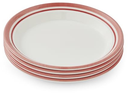 Portmeirion Potter's Stripe 8 Dinner Plate (Set of 4) - Handcrafted Earthenware Plates with Accent Rim, Microwave & Dishwasher Safe - Ideal Tableware for Modern & Traditional Dining (Red Stripe)