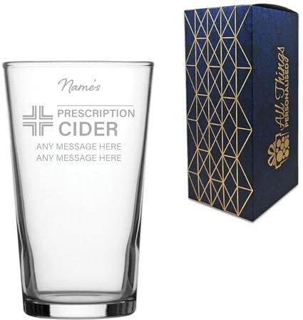 Engraved Pint Glass, Personalised Prescription for Cider Design, 568ml or 20oz Capacity, Gift Boxed, Funny Gift for Him