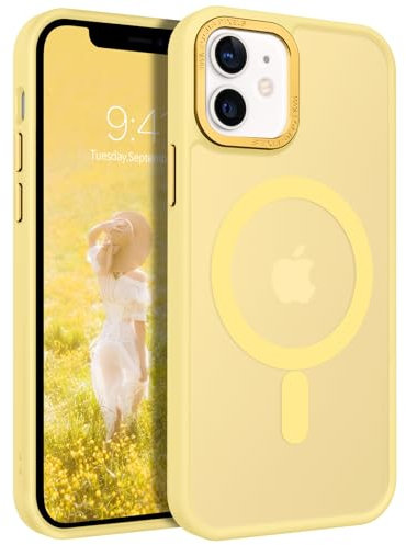 GaoBao Cover Magnetica per iPhone 12 Mini, [Compatibile con MagSafe] Custodia Traslucida Opaca Protettiva Sottile Antiurto Retro Resistente Anti-Scivolo Case per iPhone 12 Mini 5,4”, Giallo