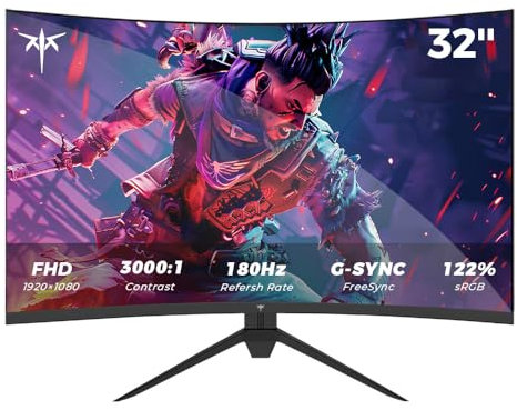 KTC Gaming Monitor 32 pollici curvo, 165Hz OC 180Hz 1ms GTG FHD VA Panel, HDR FreeSync & G-Sync 122% sRGB Blue Light Reduction PC Screen,H32S17C