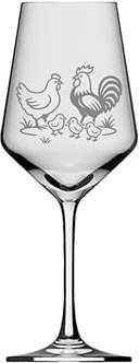 eXODA Weinglas mit liebevoller Motivgravur ein Hahn und eine Henne spülmaschinenfest ideal für Rot und Weißwein für besondere Anlässe Geschenke und Weinliebhaber mit 350 ml