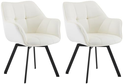 CLP 2er Set Esszimmerstuhl Jordi aus Samt | Drehbarer Sessel für Wohn- und Essbereiche | Ergonomisches Design belastbar bis 150 kg, Farbe:Creme