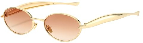 YAMEIZE Retro Metal Oval Sunglasses for - Women Men Gold Metal Frame Small Round Shades UV400 Protection Driving Outdoor