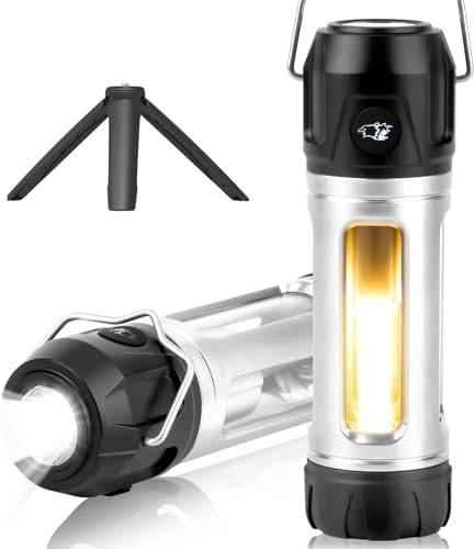 Gemmac Mini Magnetisch LED Taschenlampe USB Aufladbar, Outdoor Zeltlampe Zum AufhäNgen Camping Lampe mit Halterung und Haken,Stark, Schwach und Strobe-Sos-Modi für Notfäll&Angeln&Wandern&StromausfäLle
