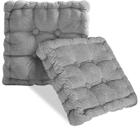 Umllpet Sitzkissen Outdoor, 2 Stück Stuhlkissen 40x40cm, Bodenkissen Sitzkissen, Dickes Matratzenkissen 10cm, Dicke Bodenkissen für Zuhause, Büro, Küche, Esszimmer, Indoor & Outdoor (Hellgrau)