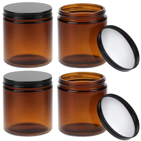QWORK® 4 Stück 500 ml Amber Glas Leerdose mit schwarzem Deckel, UV-schützende Mehrzweckbehälter, für Ätherische Öle, Lotionen
