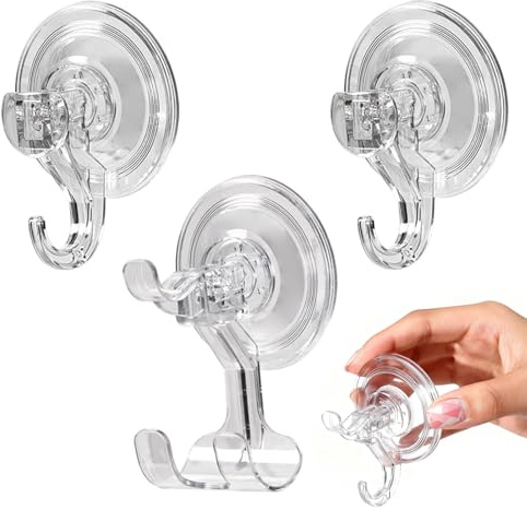 3 ganchos con ventosa transparentes, reutilizables, extrafuertes, con gran capacidad de carga, ventosas extraíbles para ventanas, vidrio, baño, ducha, cocina, resistentes al agua hasta 5 kg