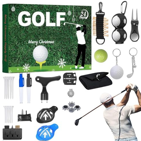 Golf-Adventskalender – 24 Tage Weihnachts-Geschenkbox mit Golfbällen, Tees, Werkzeugen und Markern | Festliche Deko für Golfspieler, Männer, Frauen, Kinder, Eltern, Freunde und Zuhause