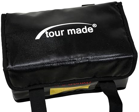 tour made Golf Trolley Akku Sicherheitstasche I Explosions-/Feuerfest | 26x13x15cm I wasserabweisendes LiPo Safe Bag für Transport & Lagerung I sicheres Laden dank Kabelausgang I auch für E-Bike