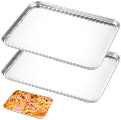2Pcs Baking Tray Stainless Steel Baking Trays 26.5 x 20.5 x 1.2cm Oven Tray
