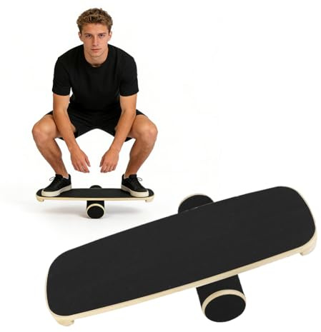 Tutamaz Balance Board, Holz-Gleichgewichtsboard mit verstellbaren Stoppern und Korkrolle – Ideal für Hockey, Snowboard und Surf Training, Verbessert Gleichgewicht Effektiv