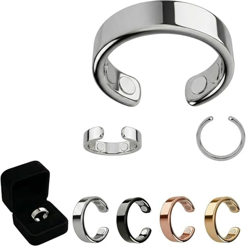 Neovolta VitalRing zum Abnehmen, Magnetfeldtherapie Ring mit 4 Neodym Magneten, Verstellbarer Magnetring Damen mit Akupressur für Wechseljahre Alltag und Entspannung (Silver)