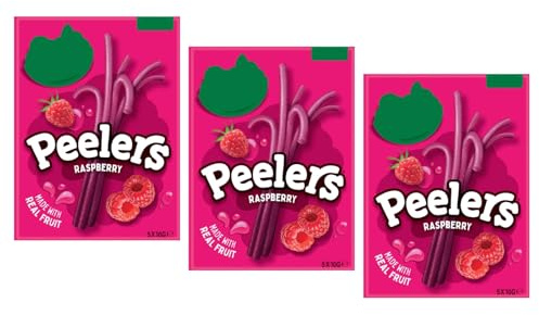 Peelers Raspberry Flavour Candy Straws, Made with Real Fruit, Gluten Free, Vegan, 5x10g,Pack Of 3