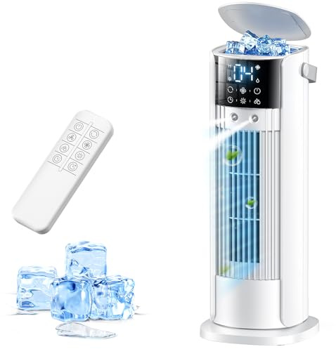 Klimaanlage Mobil, 4-In-1 Luftkühler mit Wasserkühlung, Klimaanlage Ohne Abluftschlauch, Tanque de 900ml, 3 Gebläsestufen, LED-Display, Mini Klimaanlage mit Luftbefeuchter (Cremeweiß)