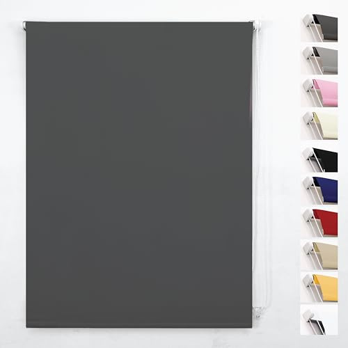 FUNKY GADGETS Roller Blinds Blackout Window Blind, Grey 230W x 165H cm | 100% Blackout Thermal Insulated UV Protection Trimmable Easy Fit Child Safe Window Blinds for Kitchen, Home Office